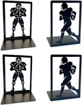 Metal Decorative Bookends Set, Spider Web & Football Player Silhouette, Sturdy Non-Slip Book Holders for Shelves, Black (Sports Football - 2 Pairs (4 Pcs))