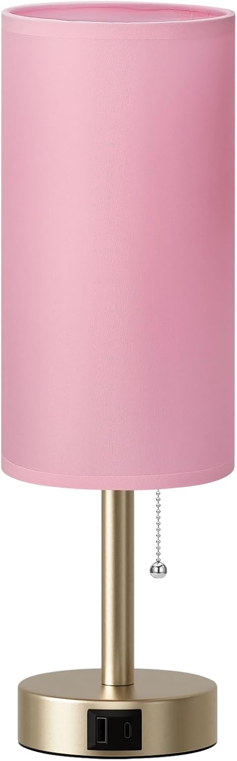Pink Bedside Table Lamp for Bedroom - Small Nightstand Lamp for Girls