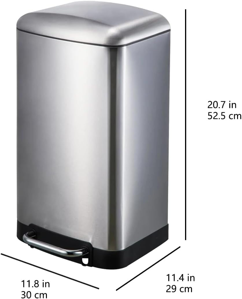 Amazon Basics Rectangular Small Trash Can with Soft-Close Step Pedal, Removable Inner Bucket, Hands-Free, Space-Saving, Smudge Resistant, 20l / 5.3 gallon, Nickel