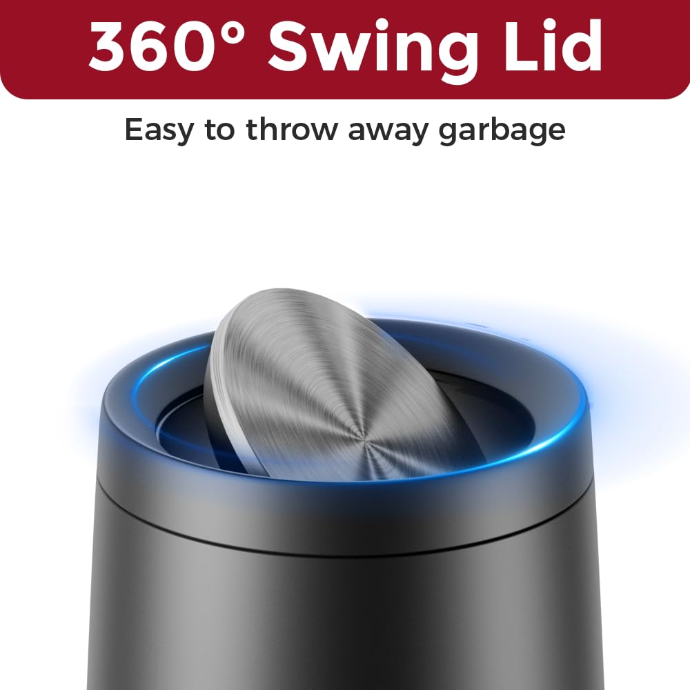 10L/2.6Gal Black Bathroom Trash Can with FILP Lid