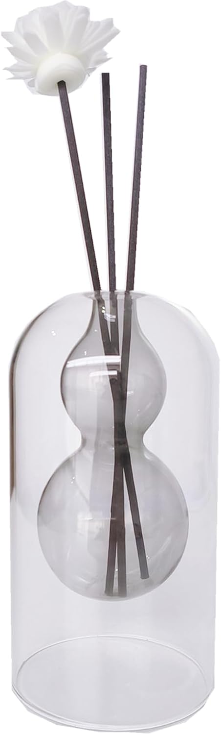1PCS Double Layer Glass Diffuser Bottle,Empty Home Decoration Container,Fragrance Accessories with Black Sticks for DIY Perfume & Oils Replacement 145ml (Grey Gourd)