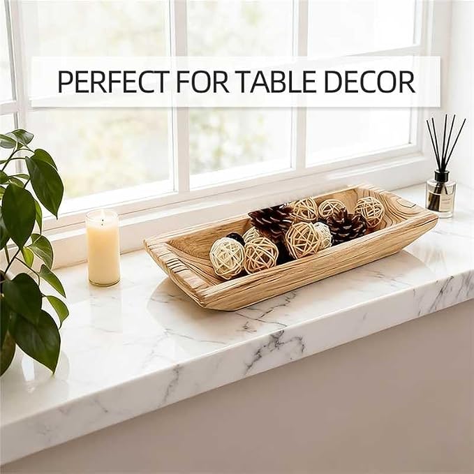 Wooden Decorative Dough Bowl For Home Decor,Entryway Table(White)