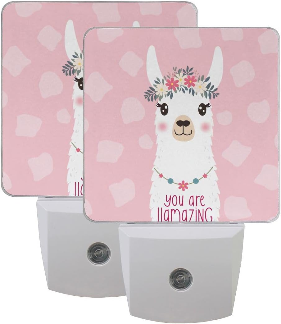 2 Pack Plug-in LED Night Light Lamp You are Llama Amazing Printing with Dusk to Dawn Sensor for Bedroom, Bathroom, Hallway, Stairways, 0.5W