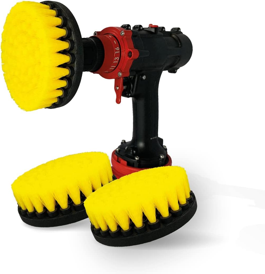 Premium Drill Brush Professional – Medium-Soft 5 in Yellow Set of 3 | Scratch-Free Cleaning Brush for Tile, Grout, Bathtub, Shower, Fibreglass and Ceramic Surfaces