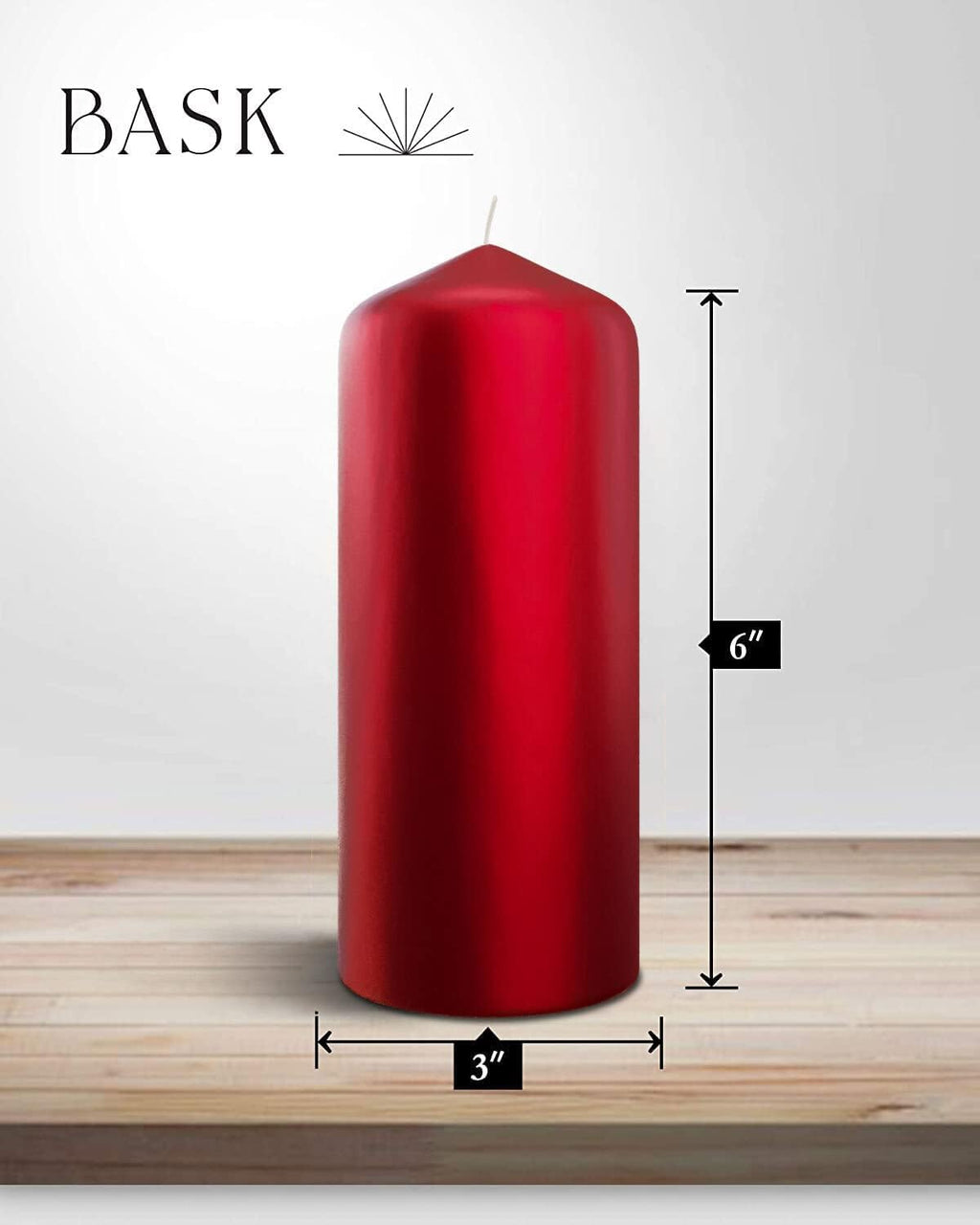 Metallic Cone Top Pillar Candles by Bask - Set of 3-3" x 6" Dripless Unscented Holiday Candles in Metallic Red for Home Decor, Relaxation & All Occasions