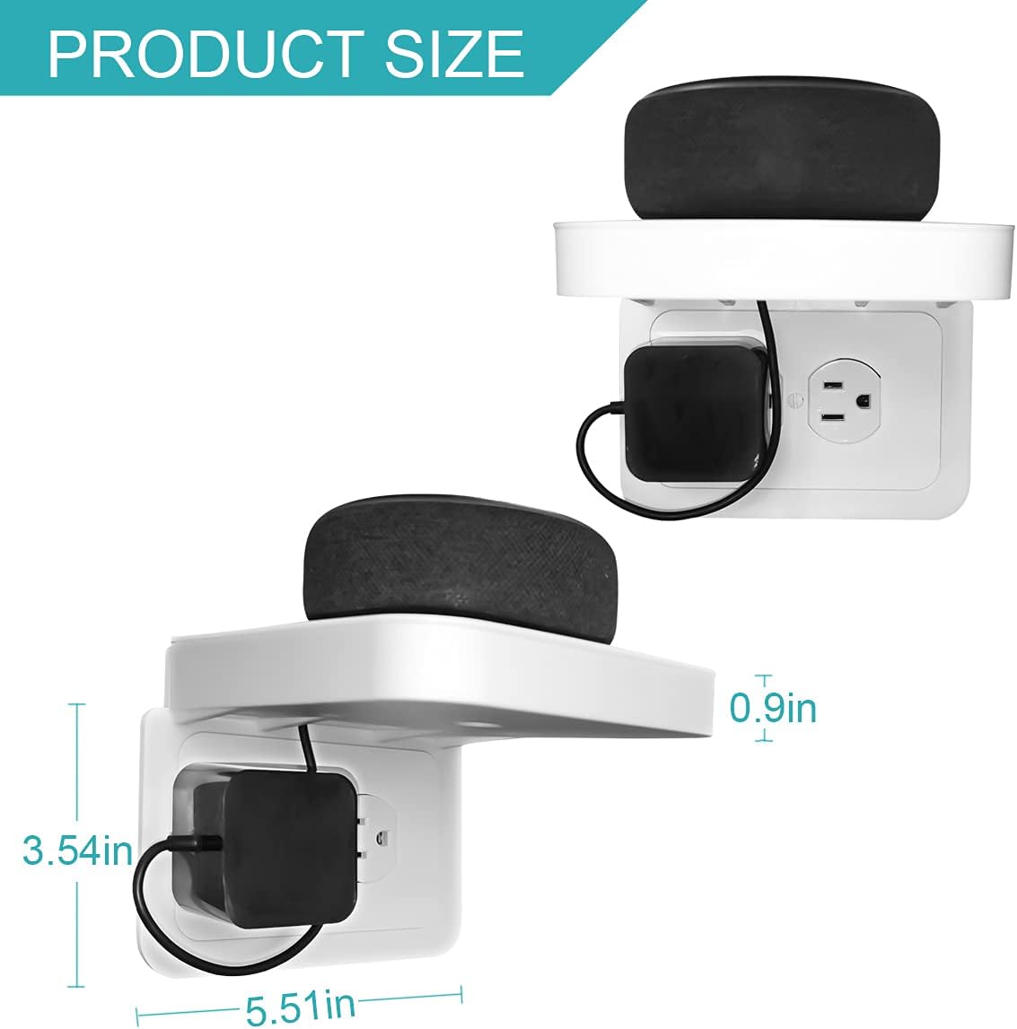 Horizontal Duplex Outlet Shelf Wall Holder, 1 Pack, Built-In Cord Storage