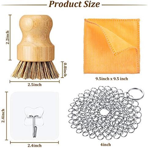 Patelai 7 Pcs Cast Iron Cleaning Kit,Chainmail Scrubber Brush,Bright Color