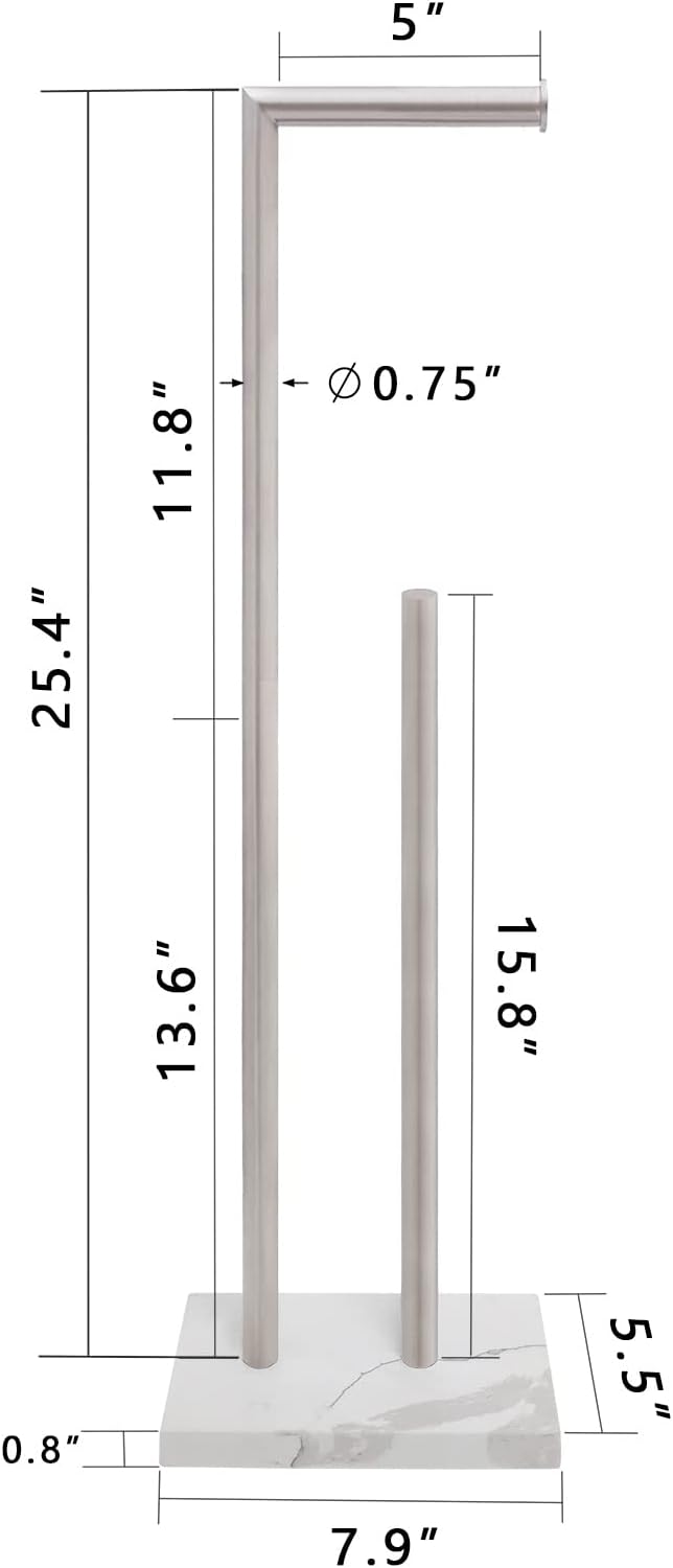 Gzila Free Standing Toilet Paper Holder Stand with Reserve, Heavy Weighted Marble Base Design, Bathroom Stands Tissue Rolls Holder, 304 Stainless Steel Brushed Nickel
