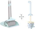 Broom and Dustpan Set+Toilet Brush Dinosaur Shape,Cute Shape Look, TPR Bristles Round Brush, Compact Size Toilet Brushes Floor Standing, 1-Pack