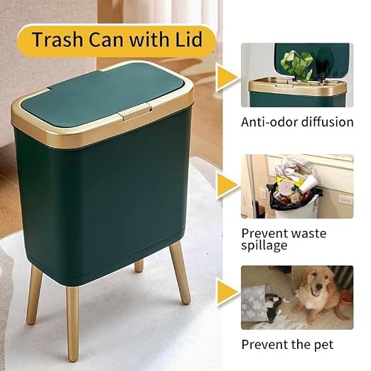 Procade Green Bathroom Trash Can with Lid,4 Gallon Retro Gold Garbage Can