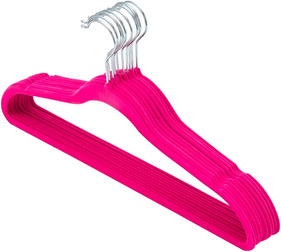 Home Basics Clothes (Pack of 10), Fuchsia, Velvet Hangers