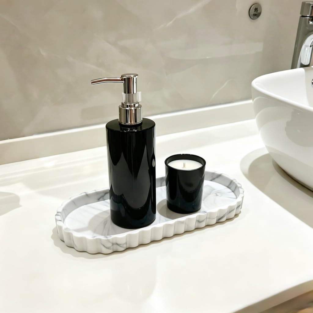 Bathroom Silicone Tray,Vanity Organizer,Kitchen Counter Decor,White Marble