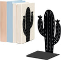 WADORN Cactus Metal Bookends for Shelves Decorative 1 Pair, Cactus Plant Heavy Duty Books End Support Non-Skid Book Holder Black L-Shaped Book Stopper for Home Office Desk Book Divider, 4.7x3.5x7 Inch