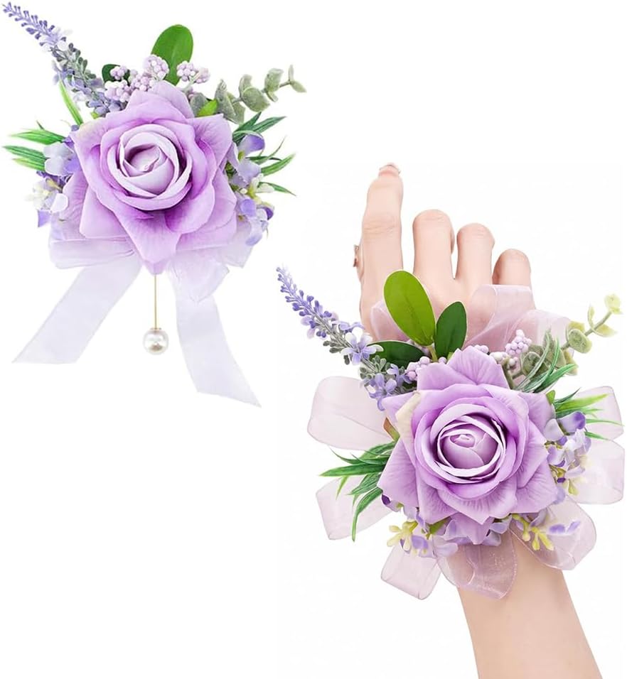 Purple Corsage and Boutonniere Set Girl Prom Corsage Wristlet