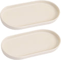 2 Pack Matte Beige Round Soap Dispenser Tray - 8'' Ceramic Vanity Tray & Organizer Plate Set, Bathroom & Kitchen Countertop Decor for Soap Dispenser, Jewelry, Cosmetics, Sink