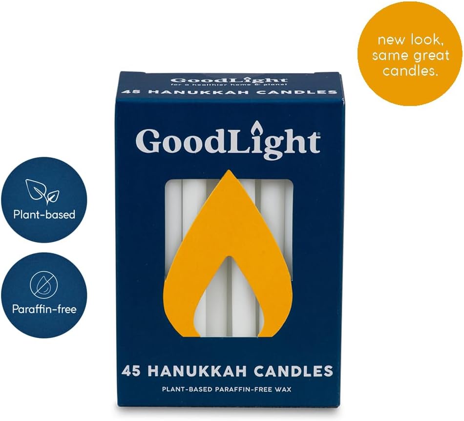 GoodLight Hanukkah Chanukah Menorah Candles Paraffin-Free White 45 Ct