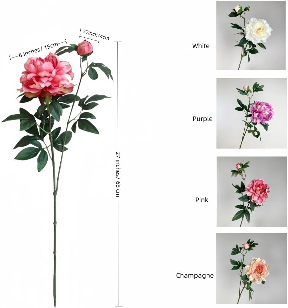 3 Pieces Peonies Artificial Flowers,Silk Flowers with Stems,27" Winter Flowers Artificial for Decoration,Long Stem Artificial Flowers for Tall Vase,Wedding Table Centerpiece Party Decor(Red)