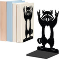 WADORN 1 Pair Rock Roll Raccoon Metal Decorative Bookend for Shelves, Heavy Duty Book Ends Modern Non-Skid Books Holder Stand Black Book Support Stoppers for Office Desk Bookshelf, 5.3x4.3x7.8 Inch