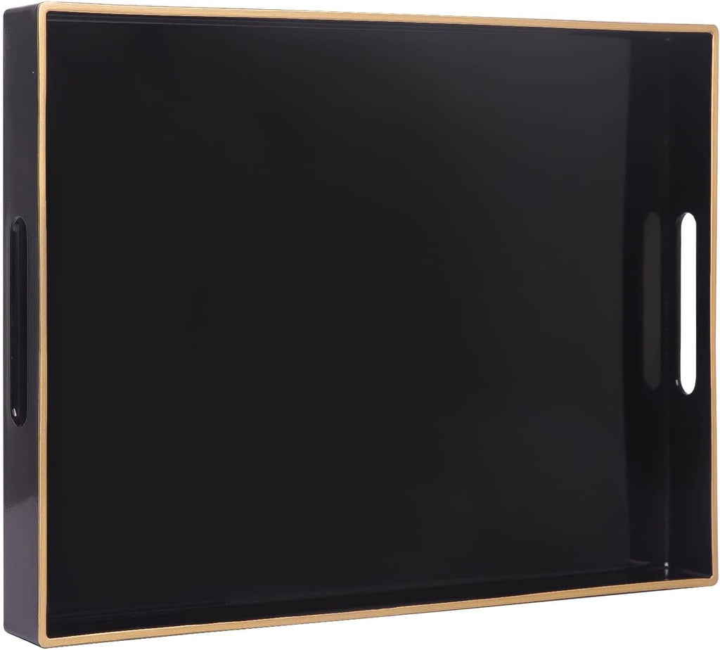 MAONAME Black Decorative Tray, Rectanrle Plastic Serving Tray with Handles