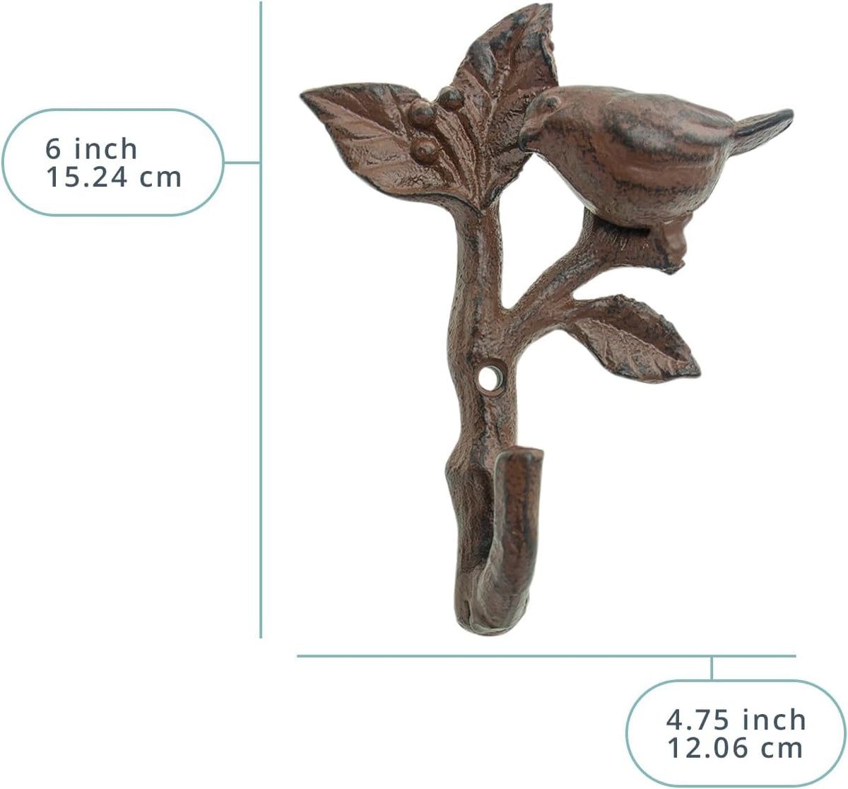 Comfify Rust Brown Bird on a Branch Cast Iron Wall Hook – Screws Included
