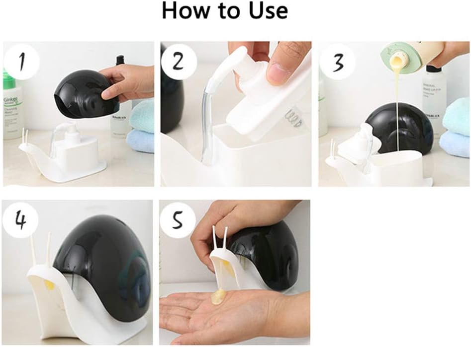 Cute Snail Soap Dispenser for Kitchen Bathroom etc. (120ML) (Black)