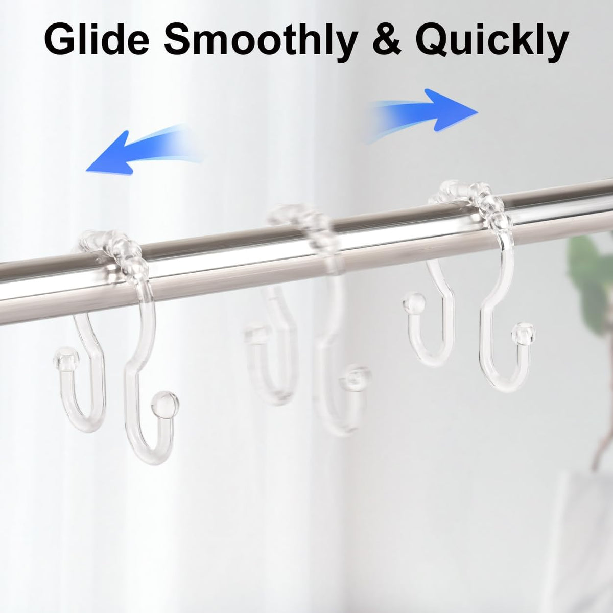 Resze Plastic Shower Curtain Hooks, 12 Pcs Clear Shower Curtain Rings Set
