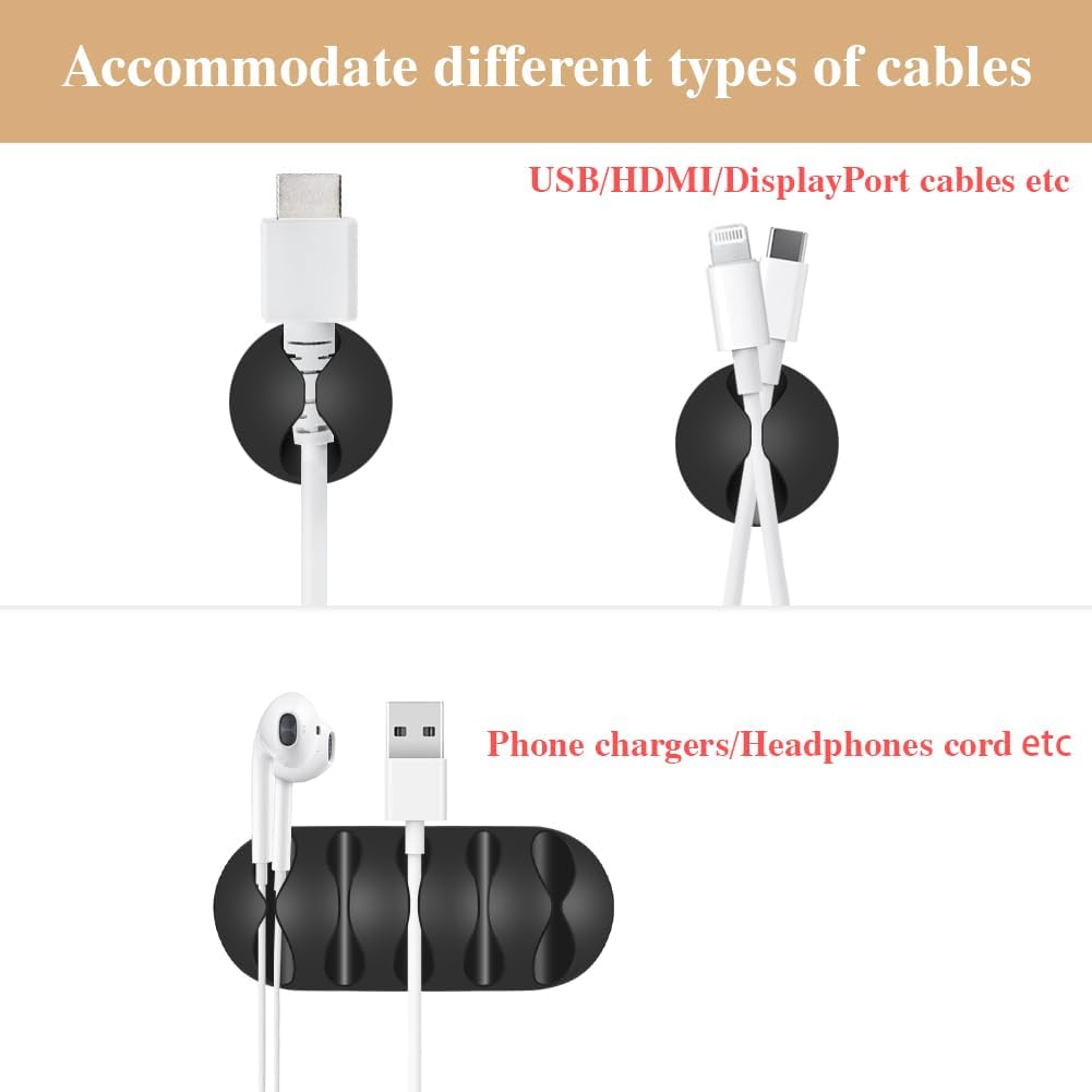 Shintop 16pcs Cord Organizer for Nightstand Phone Charger Cables (Black)