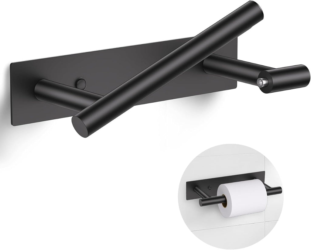 Lairuier Matte Black Toilet Paper Holder, Adhesive or Screw Wall Mount
