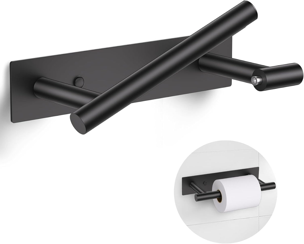 Lairuier Matte Black Toilet Paper Holder, Adhesive or Screw Wall Mount