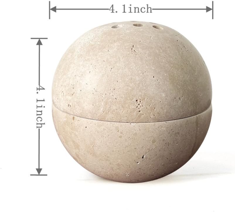 9 Holes Handmade Natural Marble Round Incense Burner Holder for Meditation Decorative Room/Kitchen/Coffee Shop (Beige Travertine Stone)
