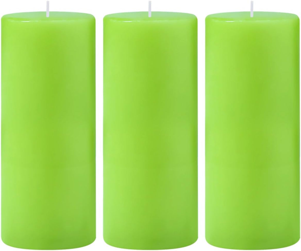 3 Packs 2.8x6 Inch Light Green Pillar Candles, Unscented Dripless Long Lasting Colored Cylinder Candles for St. Patrick's Day Home, Wedding, Party, Dinner Table Emergency Power Outage
