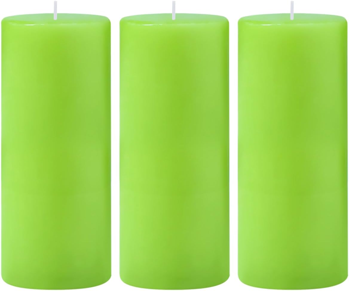 3 Packs 2.8x6 Inch Light Green Pillar Candles, Unscented Dripless Long Lasting Colored Cylinder Candles for St. Patrick's Day Home, Wedding, Party, Dinner Table Emergency Power Outage
