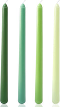 10 Inch Gradient-Green Taper Candles, 4 Packs Unscented Candlesticks for for Spring Dinner Wedding Christmas Party and Home Decoration, Dripless and Smokeless, 8-10 Hours Burn