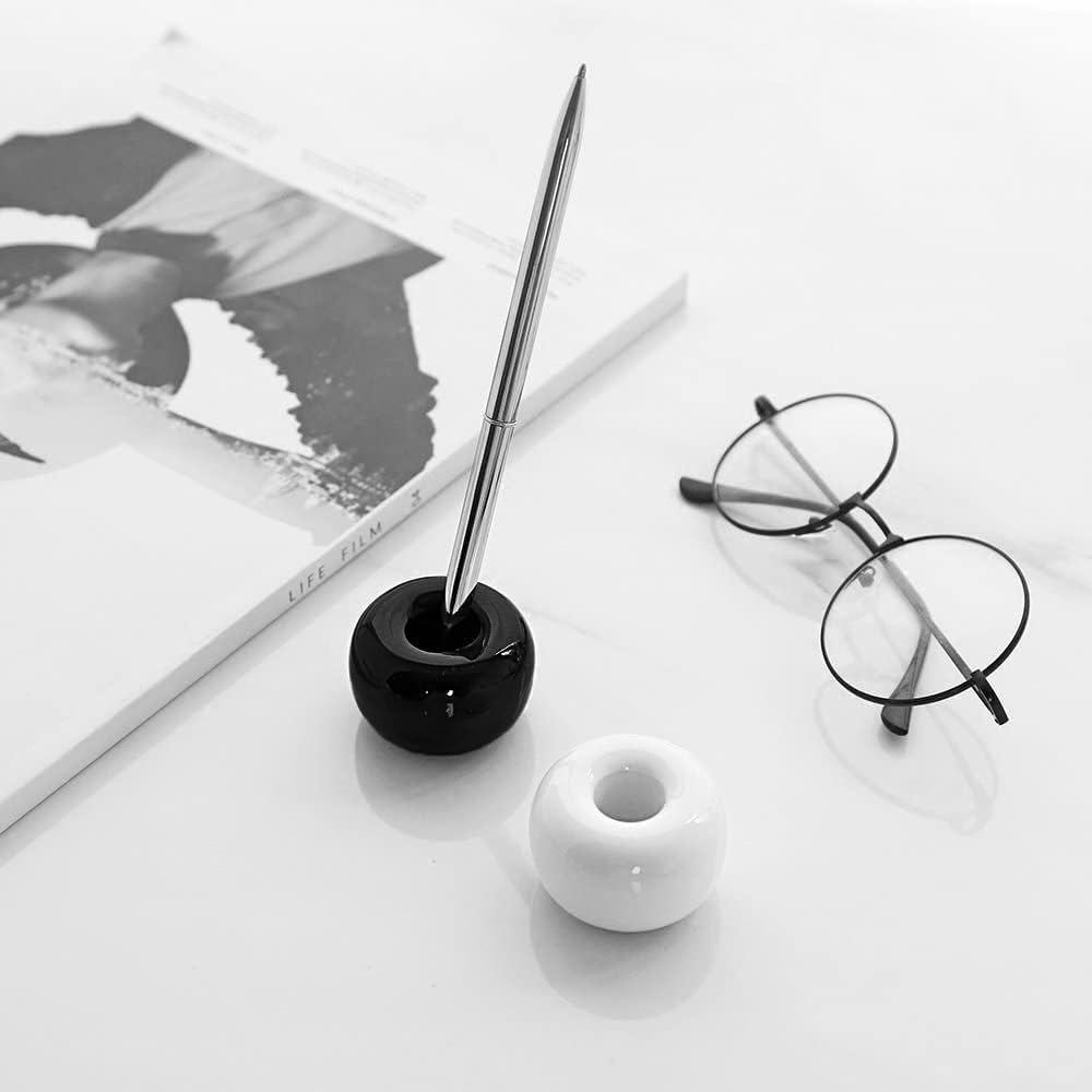 Mini Ceramics Toothbrush Holder Stand for Bathroom Vanity Countertop, Handmade Couple Toothbrush Head Holder, Shaver Holder and Office Pen Holder, Black&White, Pack of 2