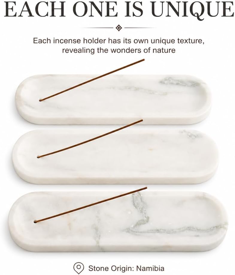 Koville Marble Incense Holder, Natural Stone Incense Holder for Sticks, Marble Incense Tray Ash Catcher for Meditation Yoga SPA, Elegant Incense Burner, Home Table Decor(Bianco Palomino