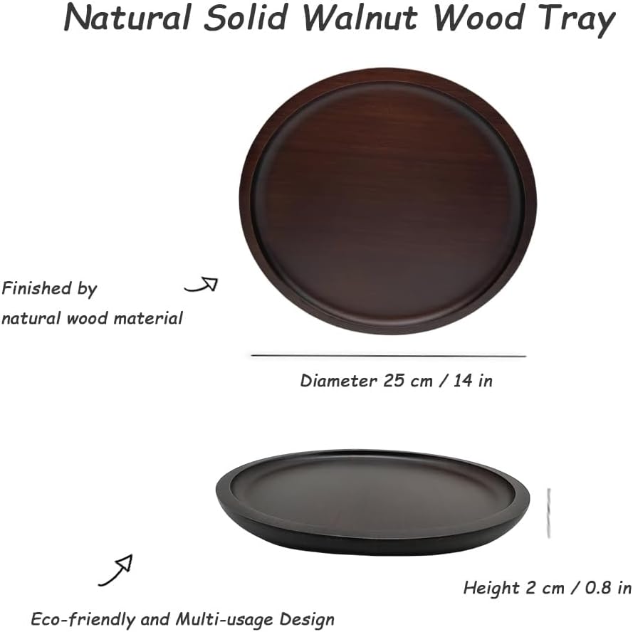 Wood Vanity Tray, Bathroom Counter Solid Walnut Organizer, Toilet Tank Top Wooden Serving Plate for Dinner Tea Coffee (Natural Walnut Color, 9.8 x 9.8 inch)