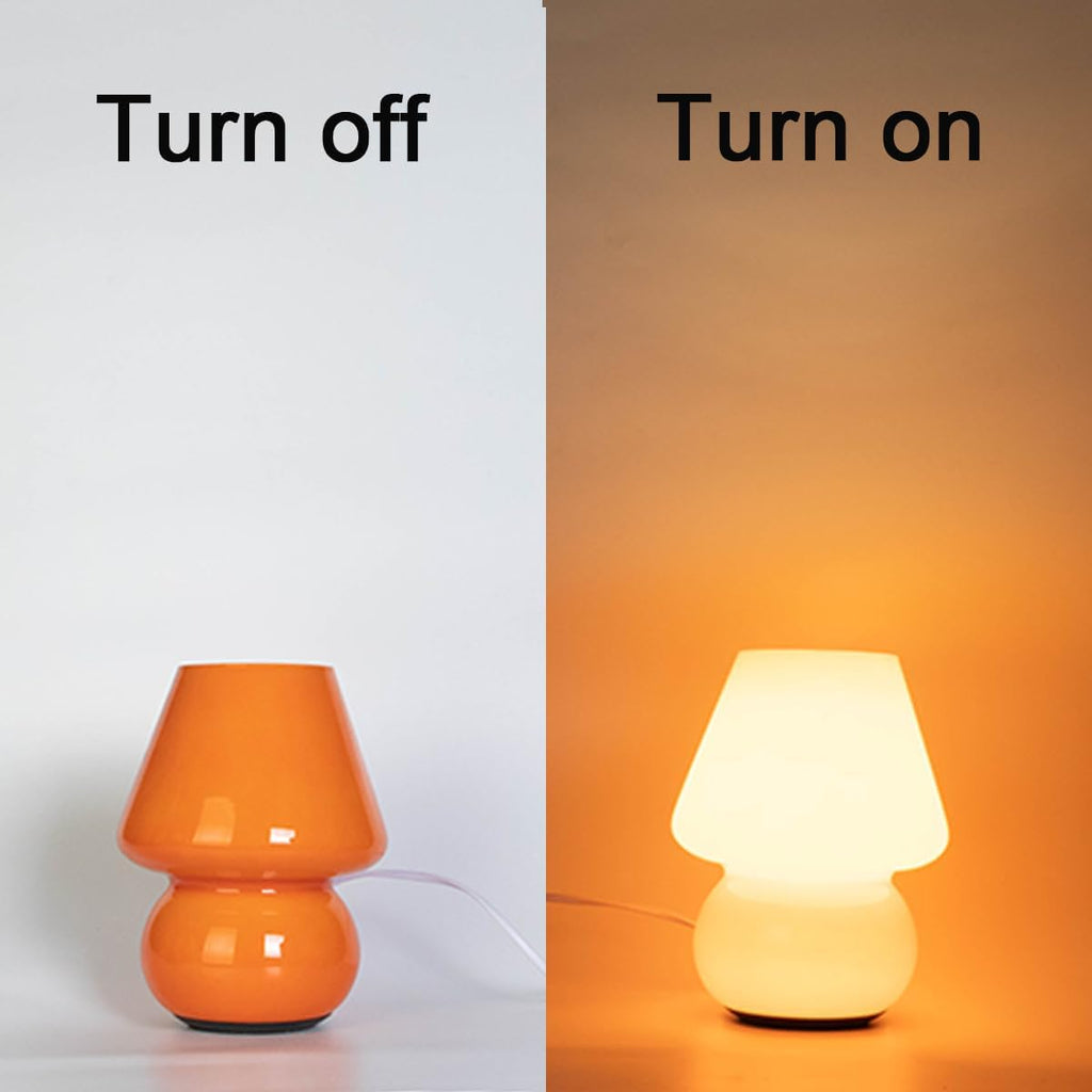 HEQET Dimmable Mushroom Table Lamp Orange Warm Lamp,Retro Accent Cute Cozy Ambient Desk Lamp, Bedroom Decor Aesthetic Lamp Nightstand Decor,Unique Home Decor