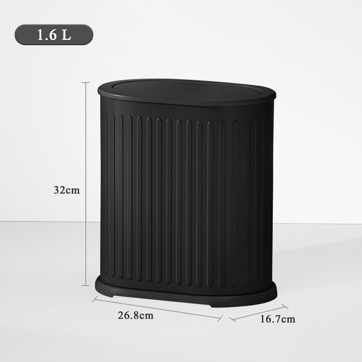 1.6 Gallon Trash Can with Lid, Small Bathroom Trash Can Wastebasket, Slim Garbage Can with Inner Bucket, Press Top Lid Garbage Container Bin for Kitchen, Home, Office, Bedroom, Living Room (Black)