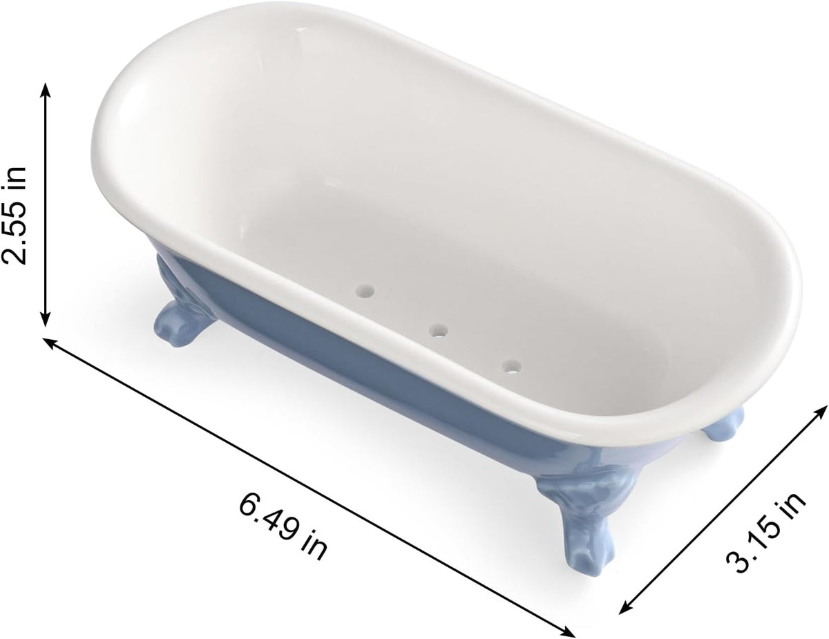 6.5" Ceramic Mini Clawfoot Bathtub Soap Dish,Bar Soap Holder,Blue