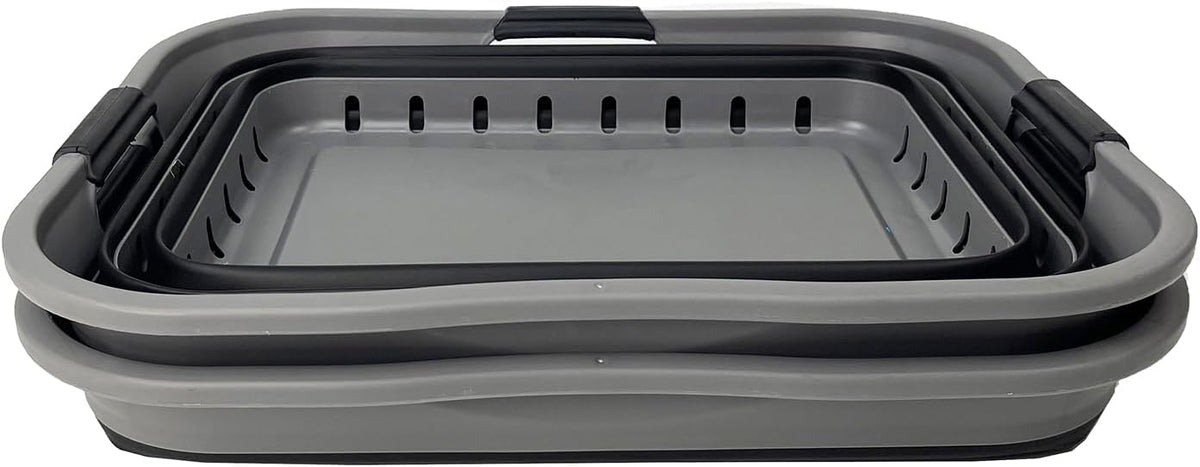 SAMMART 42 (11 Gallons) Collapsible Plastic Laundry Basket, Foldable Pop Up Storage Container/Organizer, Space Saving Hamper, Portable Bin for Dorm Room Bathroom (2, Grey/Black)
