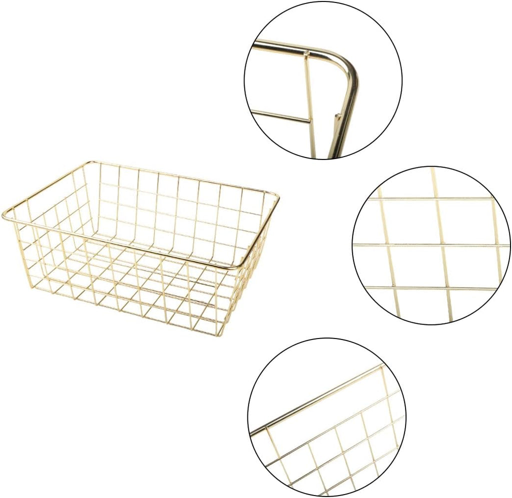 4pcs Wire Kitchen Storage Basket, Farmhouse Pantry Storage Basket Organizer Bins for Shelf, Countertop, Refrigerator, Freezer, Cabinet (Gold)