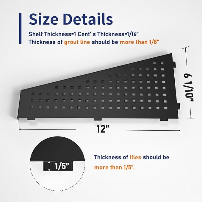 Corner Shower Shelf 12" Matte Black, 304 Stainless Steel