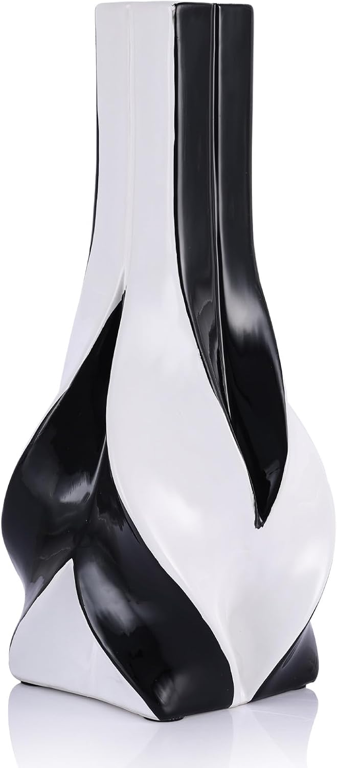 10.6" Tall Black and White Ceramic Vase – Modern Elegant Home Decor for Living Room, Table Centerpiece, Desk, Office, Perfect for Pampas Grass (Black White)