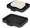 2 Pack Silicone Soap Dish, Self Draining Soap Dish 4.7"×3.9" Black