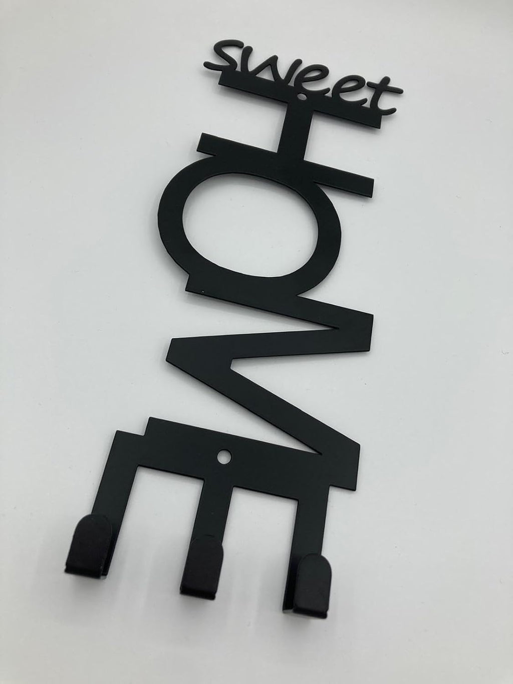 Sweet Home Wall Key Holder with 3 Hooks, Black Metal Decorative Key Hanger, 2 Installation Options
