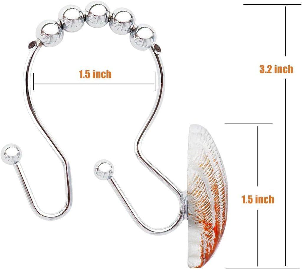 Shower Curtain Hooks Rings, 12PCS Anti Rust Seashell Decorative Double Resin Shower Hooks for Beach Bathroom, Baby Room, Bedroom, Living Room Décor