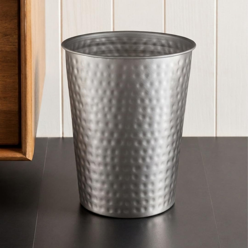 Monarch Abode Metal Bathroom Trash Can – Waste Basket for Bedroom, Office Desk, & Dorm, Hand Hammered, Durable Decorative Pewter Small Trash Can Bathroom Garbage Bin Wastebasket