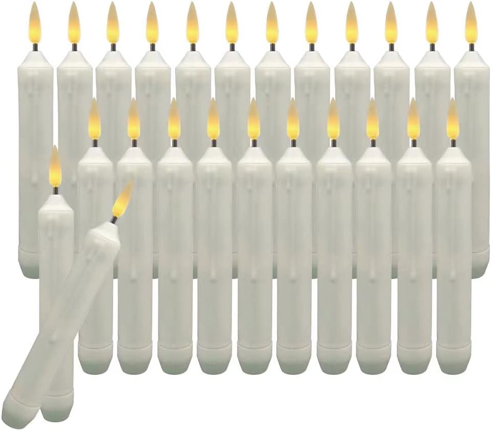 Set of 24 Flamelesss LED Taper Candles with Warm Yellow Flickering Flame Light, Battery Operated Floating Candles, LED Taper Handheld Candlesticks for Church Party Halloween Decorations