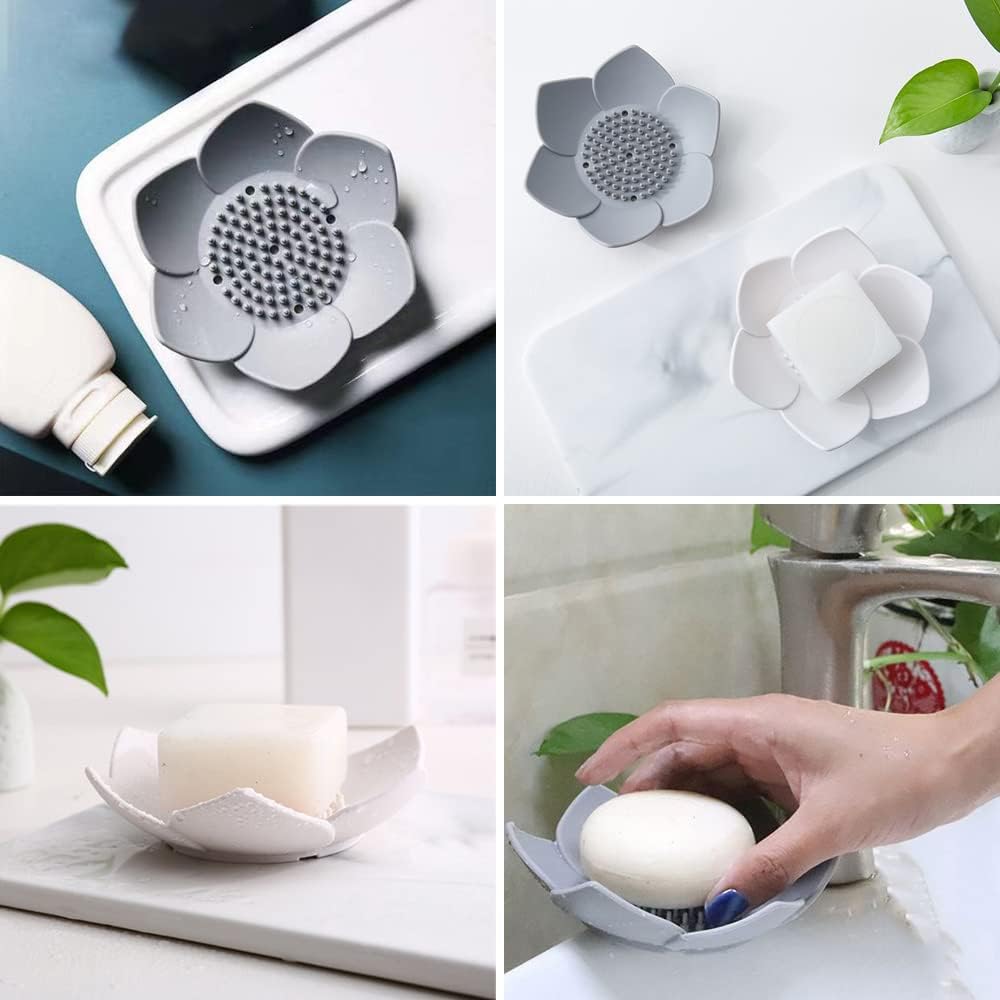 2 Pack Silicone Soap Tray Dishes Soap Holder Saver Draining Bathroom Shower Sink Bathtub