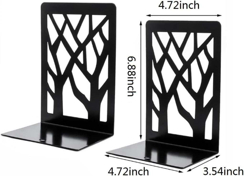 Tree Bookends Metal Nonskid Bookends Heavy Duty Bookshelves Organizer Office Bookend for Shelves, Book Ends for Heavy Books (Tree Shadow A-Black, 1 Pair)